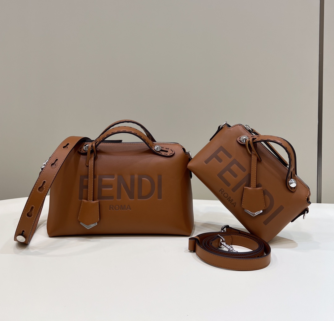 Fendi Medium By The Way Leather Boston Shoulder Bag Brown